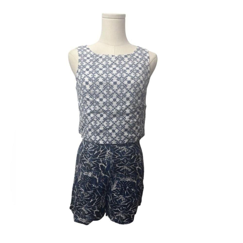 MISS SELFRIDGE Blue And White Batik Pattern Moroccan Boho Summer Playsuit Size 6